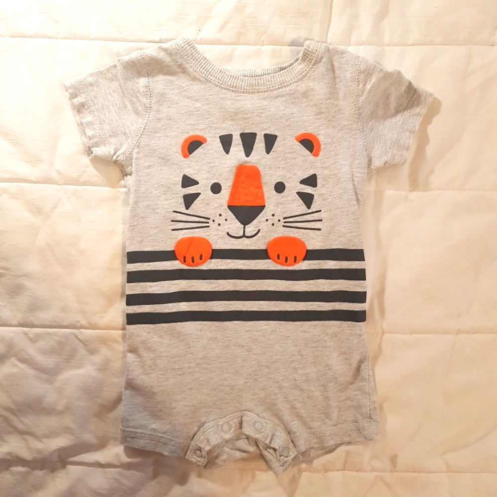 George Gray Romper with Orange & Black Tiger Face